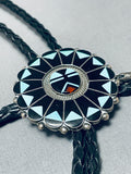 Unique Black Jet Stone Vintage Native American Zuni Turquoise Sterling Silver Bolo Tie-Nativo Arts