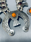 Very Rare Vintage Native American Navajo Amber Sterling Silver Squash Blossom Necklace-Nativo Arts