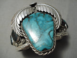 Huge Heavy Vintage Native American Navajo Blue Diamond Turquoise Sterling Silver Bracelet Old-Nativo Arts
