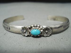 Exquisite Vintage Native American Zuni Blue Gem Turquoise Sterling Silver Bracelet-Nativo Arts