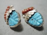 Dynamic Vintage Zuni Turquoise Sterling Silver Earrings Native American Old-Nativo Arts