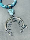 Double Yei Kachina Native American Navajo Turquoise Sterling Silver Naja Necklace-Nativo Arts