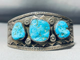 Magnificent Vintage Native American Navajo Morenci Turquoise Sterling Silver Bracelet Signed-Nativo Arts