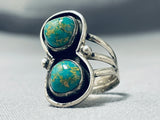 Awesome Vintage Native American Navajo 2 Damale Turquoise Sterling Silver Ring-Nativo Arts