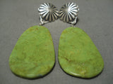 Incredible Vintage Native American Navajo Dangling Repoussed Convex Gaspeite Earrings-Nativo Arts