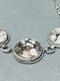 Striking Vintage Native American Navajo Wildhorse Turquoise Sterling Silver Necklace Signed-Nativo Arts