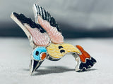 Adorable Native American Zuni Mother Of Pearl Sterling Silver Hummingbird Ring Signed T. Pinto-Nativo Arts