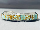 Native American Thick Very Rare #8 Turquoise Inlay Form Sterling Silver Bracelet-Nativo Arts