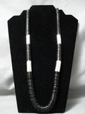 Native American Stunning Vintage Santo Domingo Sterling Silver Tube Onyx Necklace-Nativo Arts