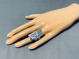 One Of The Best Most Intricate Vintage Native American Navajo Lapis Sterling Silver Ring-Nativo Arts