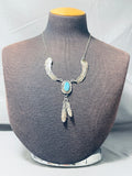 Superior Vintage Native American Navajo Morenci Turquoise Sterling Silver Necklace Signed-Nativo Arts