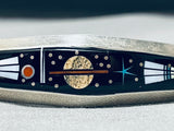 Very Intricate Outer Space Native American Navajo Turquoise Sterling Silver Bracelet-Nativo Arts