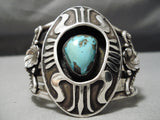 Huge Heavy Vintage Native American Navajo Sterling Silver Shield Turquoise Bracelet Old-Nativo Arts