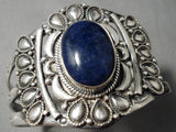 Detailed Johnny Yazzie Vintage Native American Navajo Lapis Sterling Silver Bracelet-Nativo Arts