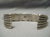 Chunky And Hefty Vintage Native American Navajo Turquoise Sterling Silver Bracelet Old-Nativo Arts