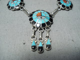 Burdian Sosseah Vintage Native American Zuni Inlay Turquoise Sunfaces Sterling Silver Necklace-Nativo Arts