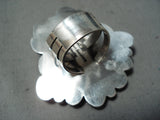 Huge 45 Grams Native American Navajo Buffalo #8 Turquoise Sterling Silver Leaf Ring-Nativo Arts