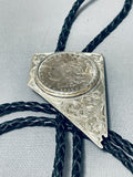 Signed Nevada Vintage Native American Navajo Sterling Silver Bolo Tie Old-Nativo Arts