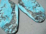 Native American Magnificent Santo Domingo Old Kingman Turquoise Sterling Silver Earrings-Nativo Arts