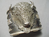 Heavy Huge Buffalo Native American Sterling Silver Bracelet Cuff-Nativo Arts