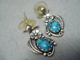 Amazing Vintage Native American Navajo Blue Diamond Turquoise Sterling Silver Earrings-Nativo Arts
