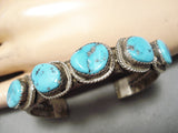 Thick Sturdy Vintage Native American Navajo Yazzie Turquoise Sterling Silver Bracelet Old-Nativo Arts