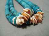 Very Long!! Vintage Native American Navajo Turquoise Disced Shell Necklace Old-Nativo Arts