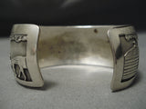 Native American Quality Detailed Vintage Navajo Hand Tooled Sterling Silver Horse Buggy Bracelet-Nativo Arts