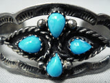 Early Vintage Native American Navajo Blue Turquoise Sterling Silver Bracelet Old-Nativo Arts