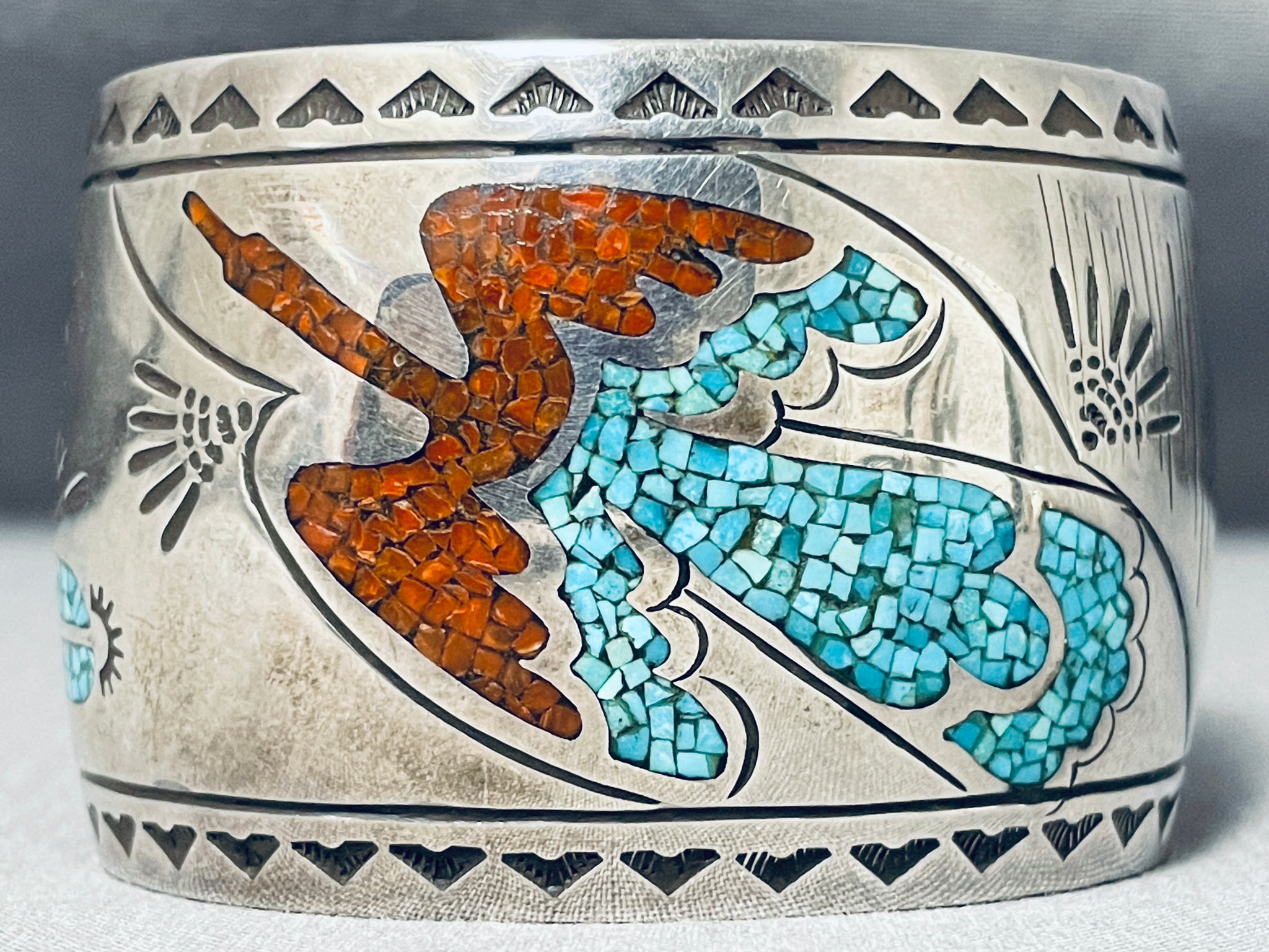 Juan Singer Vintage Native American Navajo Turquoise Coral Chip