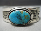 Important Leo Nez Vintage Native American Navajo Turquoise Mountain Sterling Silver Bracelet-Nativo Arts