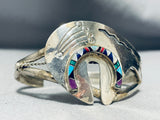 Intricate Brownbear Vintage Native American Navajo Turquoise Inlay Sterling Silver Bracelet-Nativo Arts