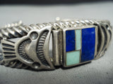 One Of Best Vintage Native American Navajo Ray Tracey Turquoise Coil Sterling Silver Bracelet-Nativo Arts