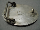 Native American One Of Most Intricate Vintage Zuni Turquoise Sterling Silver Buckle-Nativo Arts