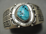 Opulent Vintage Native American Navajo Geomtric Rug Sterling Silver Turquoise Bracelet Old-Nativo Arts