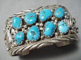 Mark Smith Vintage Native American Navajo Morenci Turquoise Sterling Silver Bracelet Old-Nativo Arts