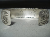 Fabulous Signed Vintage Native American Navajo 7 Kingman Turquoise Sterling Silver Bracelet-Nativo Arts
