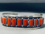 Fantastic Native American Navajo Signed 18 Coral Sterling Silver Bracelet-Nativo Arts