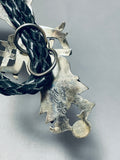Fascinating Native American Navajo Blue Gem Turquoise Sterling Silver Kachina Bolo-Nativo Arts