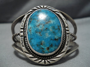 Rare Blue Diamond Turquoise Vintage Native American Navajo Sterling Silver Bracelet Old Cuff-Nativo Arts