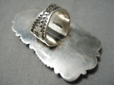 Superior Vintage Native American Navajo Colossal Sterling Silver #8 Turquoise Ring-Nativo Arts