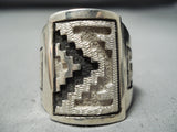 Heavy Rare Native American Navajo Dan Jackson Sterling Silver Rug Patterns Ring-Nativo Arts