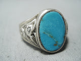 Special Vintage Native American Navajo Blue Gem Turquoise Sterling Silver Ring-Nativo Arts