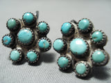 Quality Rare Vintage Native American Navajo Turquoise Satellite Sterling Silver Earrings-Nativo Arts