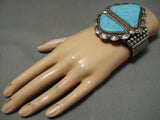 Gigantic Vintage Native American Navajo Triangular Turquoise Sterling Silver Bracelet-Nativo Arts