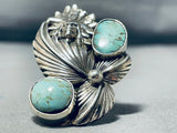 Outstanding Native American Navajo Kingman Turquoise Sterling Silver Chief Ring-Nativo Arts