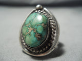 Intense Vintage Native American Navajo Famous Damale Turquoise Sterling Silver Ring Old-Nativo Arts