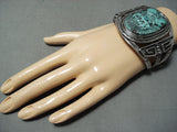 Native American Important Hand Carved Kachina Turquoise Francisco Gomez Sterling Silver Bracelet-Nativo Arts