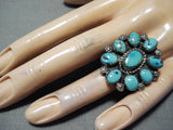 Marvelous Vintage Native American Navajo Old Kingman Turquoise Cluster Sterling Silver Ring-Nativo Arts