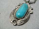 Awesome Vintage Native American Navajo Old Kingman Turquoise Sterling Silver Necklace Old-Nativo Arts